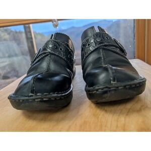 Boc Born Concept Women's 9 M Leather Embossed Buckled Clog Mule Shoes Brown